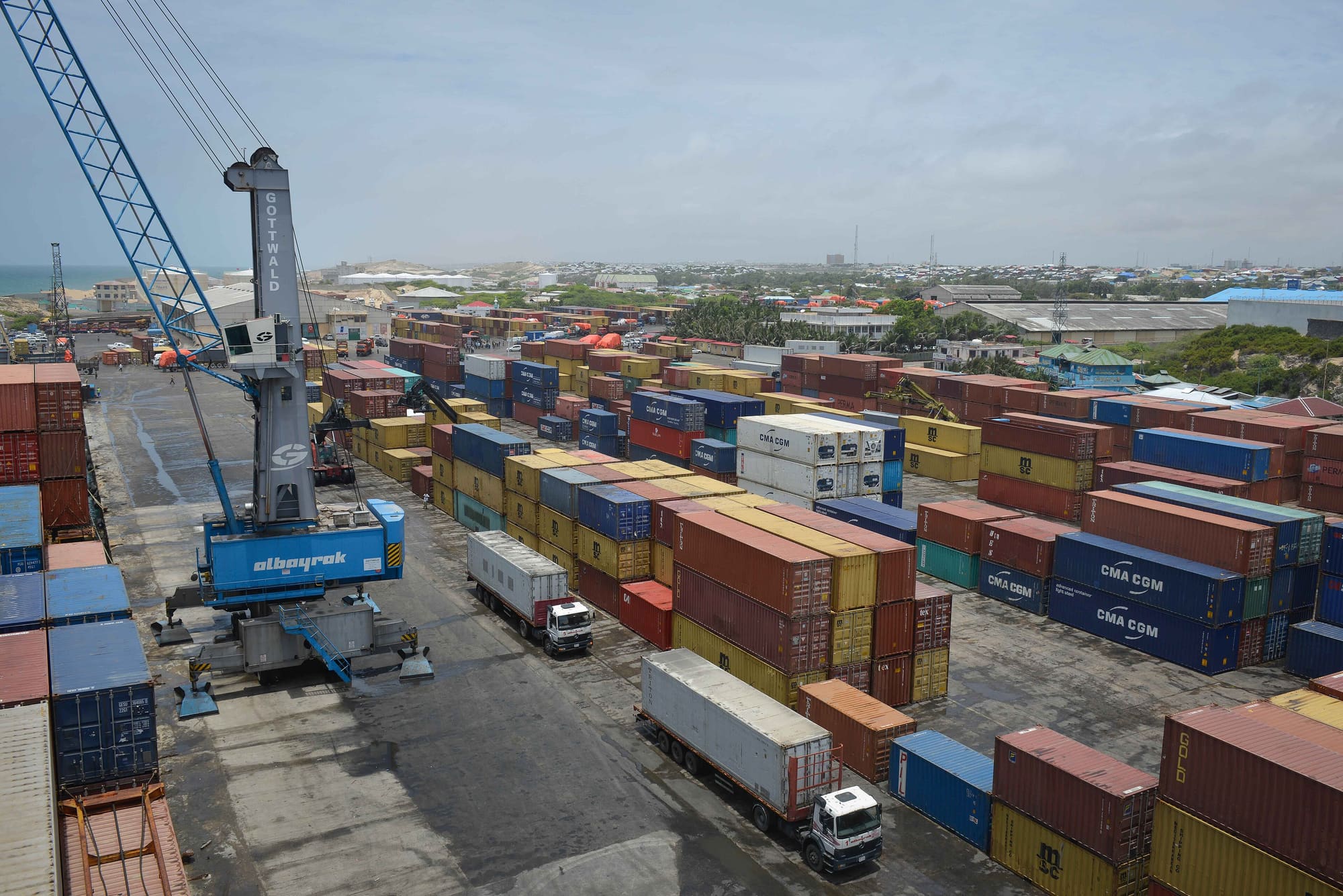 Container yard with stacked containers